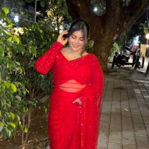 red velvet stitched skirt saree