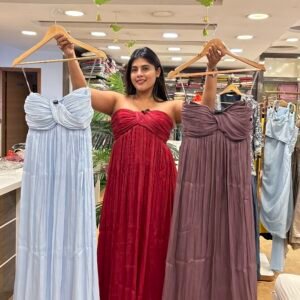 korean single long gown